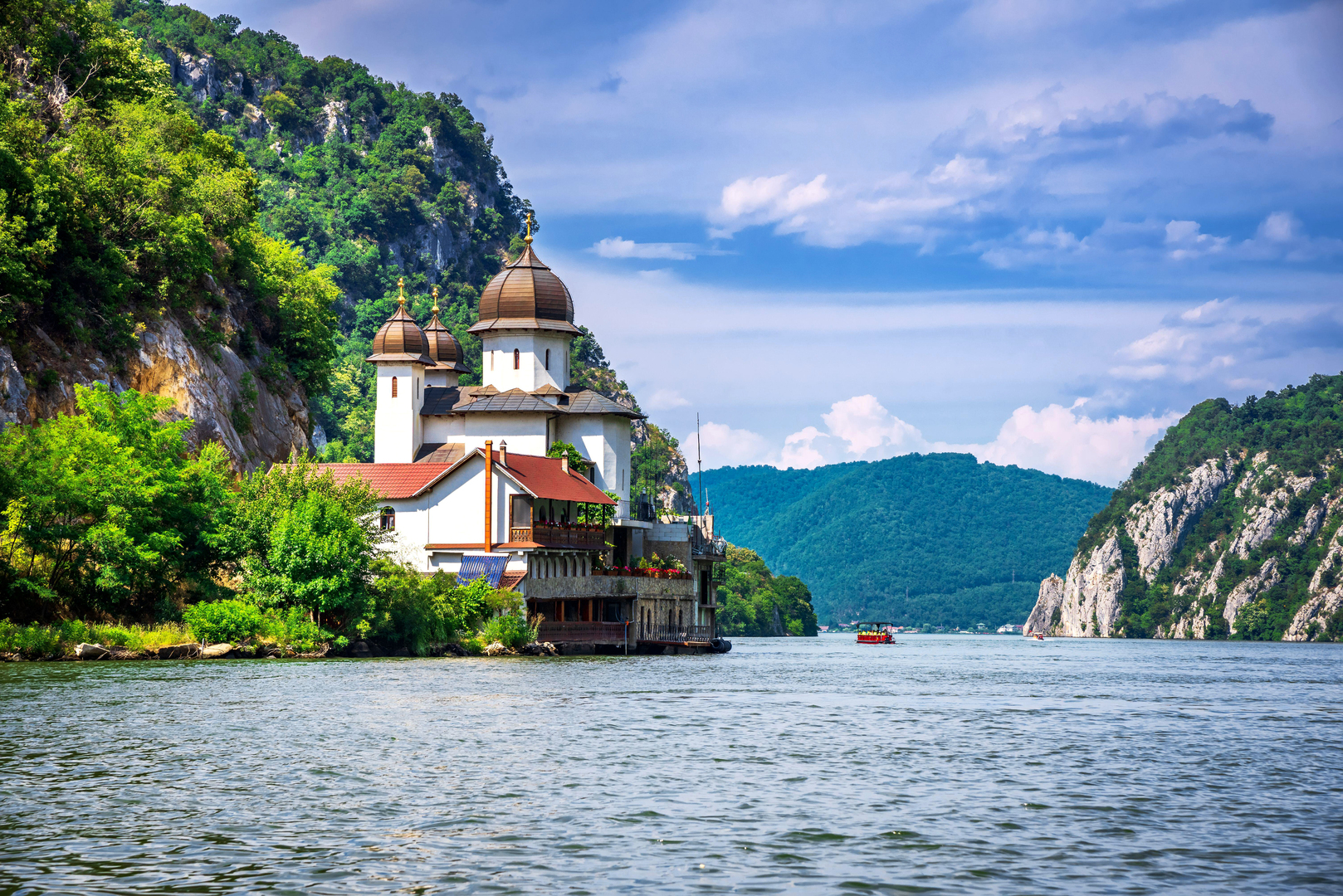 A view of Mraconia monastery on the Romanian side of the Danube River