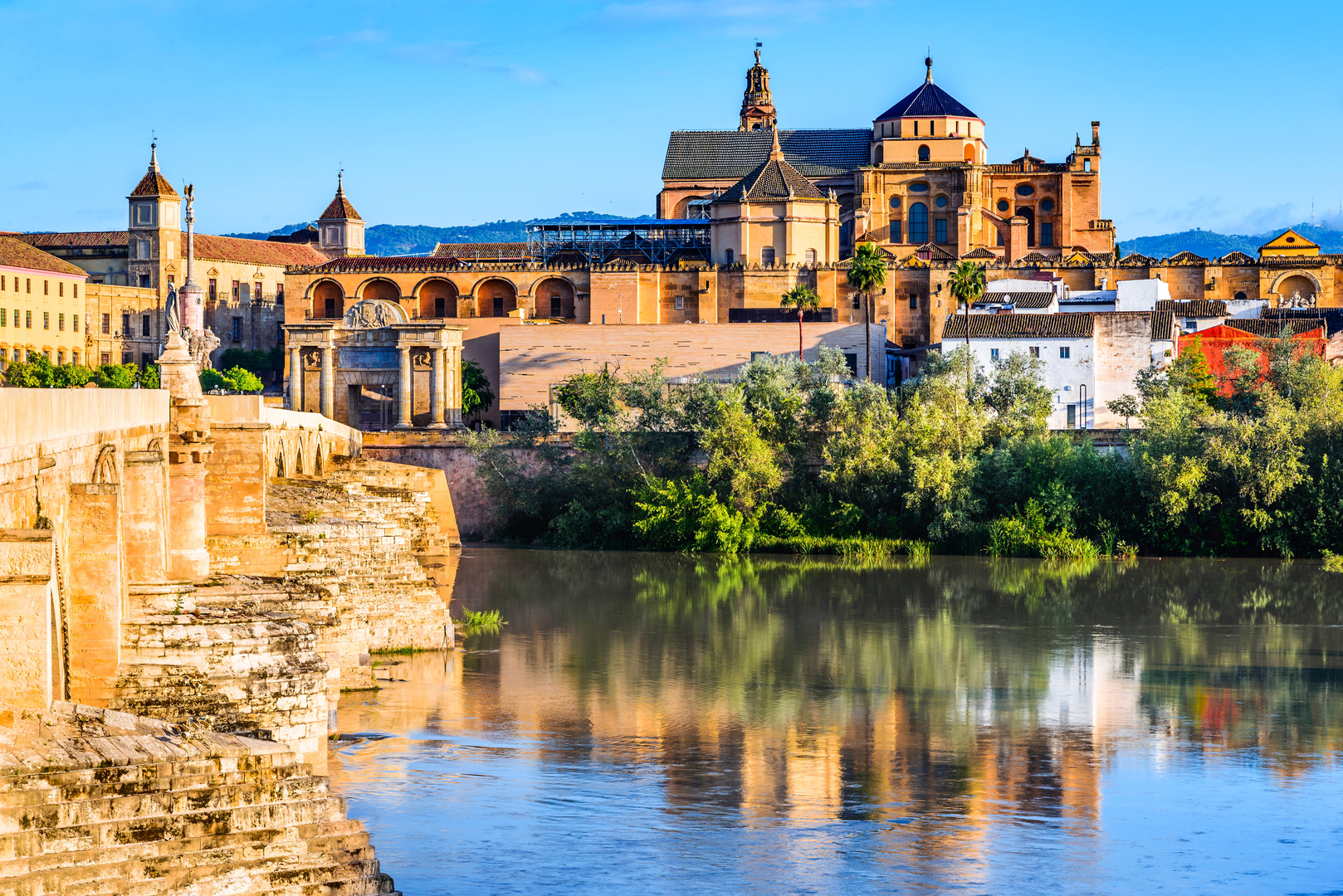 The Guadalquivir River and the mosque-cathedral in Cordoba, Spain