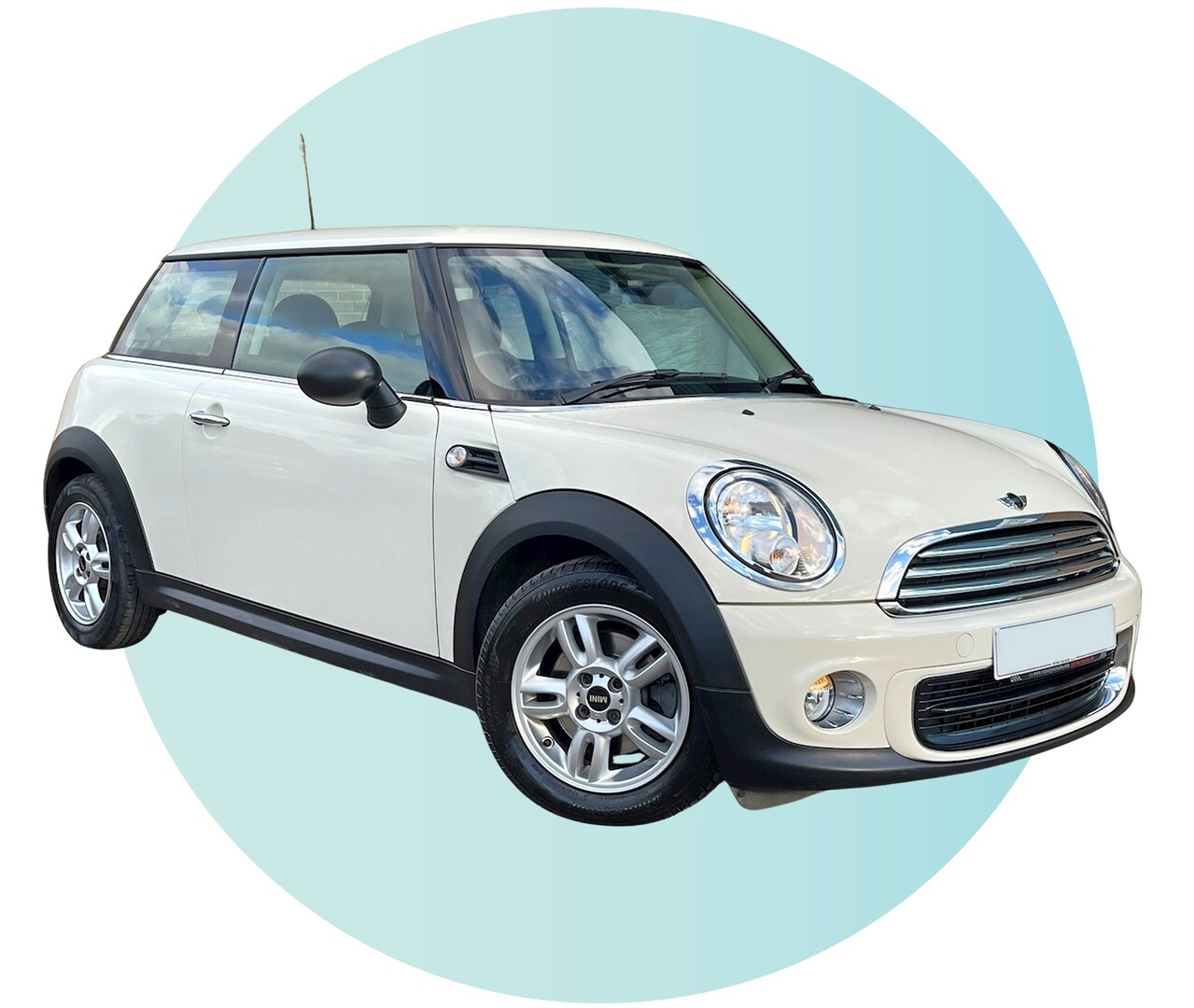 White Mini Cooper.