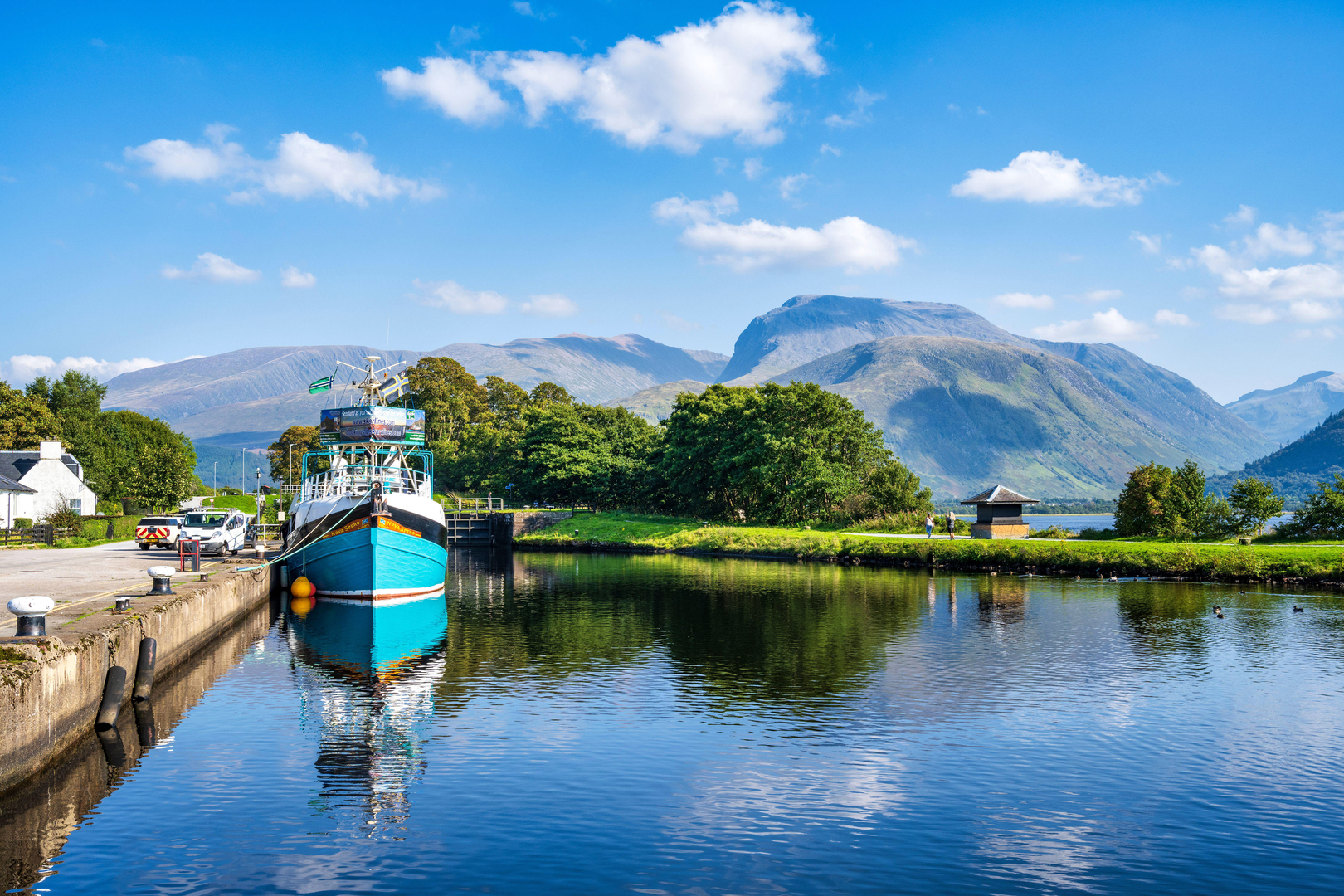 Boats in Corpach Basin at the entrance to the Caledonian Canal, Scotland