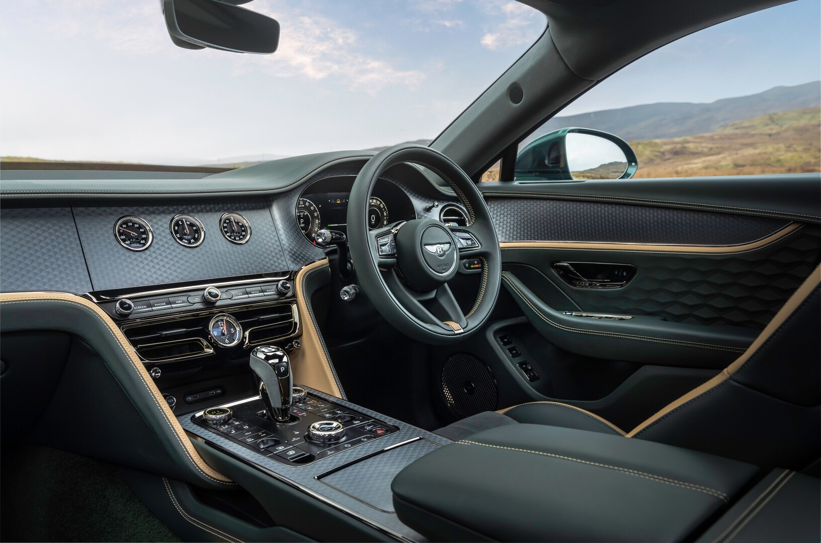 Interior of a Bentley Flying Spur plug-in hybrid.