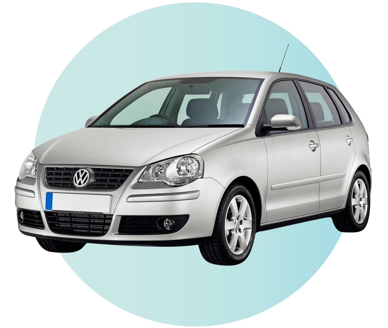 Silver Volkswagen Polo.